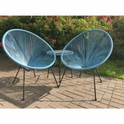 Monaco Blue 3 Piece Metal Egg Chair Set