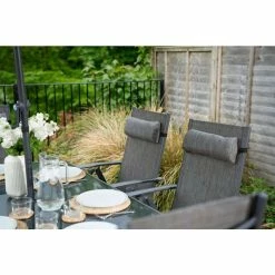 Kennet Reclining 6 Seater Polytex Dining Set In Grey By Hectare® -Garden Furniture Shop FU102197 add image 4 4da4