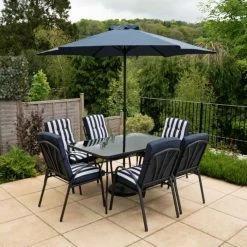 Hadleigh 6 Seater Garden Dining Furniture Set In Navy By Hectare®