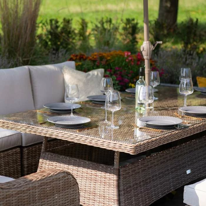 'Peony' Luxury Rattan 8 Seater Modular Garden Sofa Set with Rectangular Table and Parasol by Primrose Living 4 'Peony' Luxury Rattan 8 Seater Modular Garden Sofa Set with Rectangular Table and Parasol by Primrose Living - Image 4