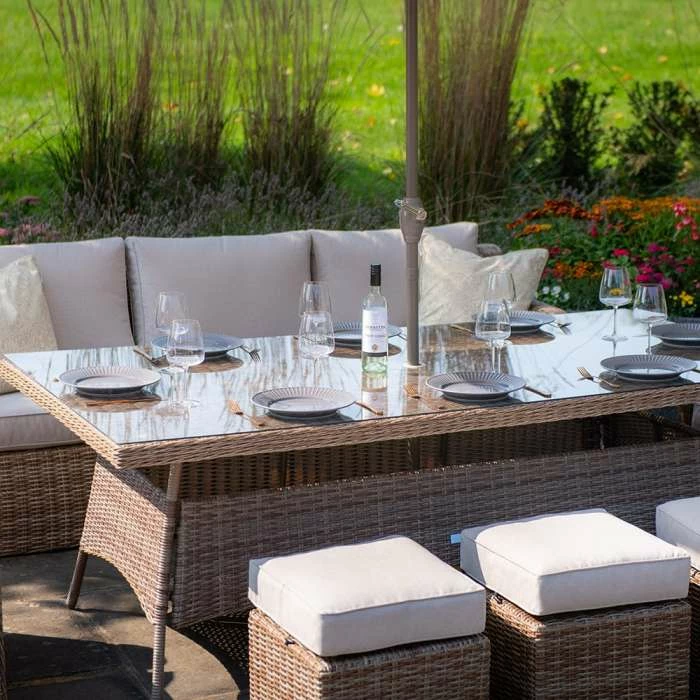 'Peony' Luxury Rattan 8 Seater Modular Garden Sofa Set with Rectangular Table and Parasol by Primrose Living 2 'Peony' Luxury Rattan 8 Seater Modular Garden Sofa Set with Rectangular Table and Parasol by Primrose Living - Image 2