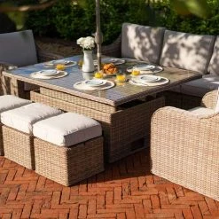 'Peony' Luxury Rattan 8 Seater Modular Garden Sofa Set with Rectangular Rising Table and Parasol by Primrose Living -Garden Furniture Shop FU102232 1 33ba