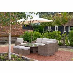 'Peony' Luxury Rattan 8 Seater Modular Garden Sofa Set with Rectangular Rising Table and Parasol by Primrose Living -Garden Furniture Shop FU102232 4 7742