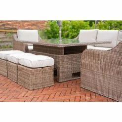 'Peony' Luxury Rattan 8 Seater Modular Garden Sofa Set with Rectangular Rising Table and Parasol by Primrose Living -Garden Furniture Shop FU102232 5 09a0