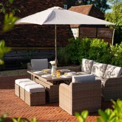 'Peony' Luxury Rattan 8 Seater Modular Garden Sofa Set with Rectangular Rising Table and Parasol by Primrose Living -Garden Furniture Shop FU102232 75e7