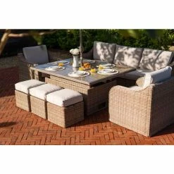 'Peony' Luxury Rattan 8 Seater Modular Garden Sofa Set with Rectangular Rising Table and Parasol by Primrose Living -Garden Furniture Shop FU102232 8 f9f3