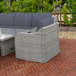'Peony' Luxury Rattan 8 Seater Garden Sofa Set with Rectangular Rising Table and Parasol in Pebble by Primrose Living -Garden Furniture Shop FU102232 PRI1296 Primrose Furniture Un Cropped 54 FU102232copy d8d9