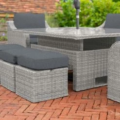 'Peony' Luxury Rattan 8 Seater Garden Sofa Set with Rectangular Rising Table and Parasol in Pebble by Primrose Living -Garden Furniture Shop FU102232 PRI1296 Primrose Furniture Un Cropped 64 FU102232copy 5ddb