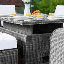 'Peony' Luxury Rattan 8 Seater Modular Garden Sofa Set with Rectangular Rising Table and Parasol in Stone by Primrose Living -Garden Furniture Shop FU102257 4 94e5