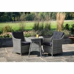 Luxury Rattan Bistro Set in Pebble by Primrose Living -Garden Furniture Shop FU102382 Light Grey 3 0af7