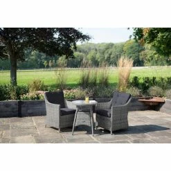 Luxury Rattan Bistro Set in Pebble by Primrose Living -Garden Furniture Shop FU102382 Light Grey 4 2636