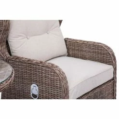 Luxury Rattan Recliner Bistro Set by Primrose Living -Garden Furniture Shop FU102383 Natural 2 ChairCushionandLever 3de1
