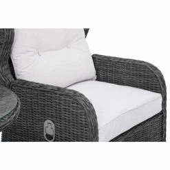 Luxury Rattan Recliner Bistro Set in Stone by Primrose Living -Garden Furniture Shop FU102384 Dark Grey 1 ChairCushionandLever c452