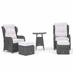 Luxury Rattan Recliner Bistro Set in Stone by Primrose Living -Garden Furniture Shop FU102384 Dark Grey FullSet2 ae28