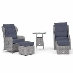 Luxury Rattan Recliner Bistro Set in Pebble by Primrose Living -Garden Furniture Shop FU102385 Light Grey 7 FullSet2 454d