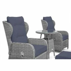 Luxury Rattan Recliner Bistro Set in Pebble by Primrose Living -Garden Furniture Shop FU102385 Light Grey Chairs 3de6