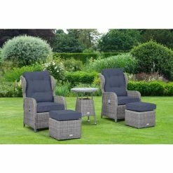 Luxury Rattan Recliner Bistro Set in Pebble by Primrose Living -Garden Furniture Shop FU102385 Main c8eb