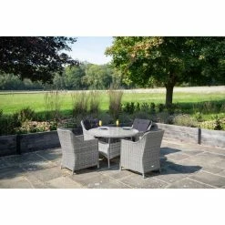 Luxury Rattan 4 Seater Circular Garden Dining Set in Pebble by Primrose Living -Garden Furniture Shop FU102386 Light Grey FullSetFarNoPara fdc3