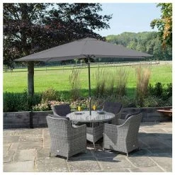 Luxury Rattan 4 Seater Circular Garden Dining Set in Pebble by Primrose Living