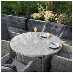 Luxury Rattan 4 Seater Circular Garden Dining Set in Pebble by Primrose Living -Garden Furniture Shop FU102386 Light Grey TableClose 5360