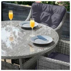 Luxury Rattan 4 Seater Circular Garden Dining Set in Pebble by Primrose Living -Garden Furniture Shop FU102386 Light Grey TemperedGlass 5690