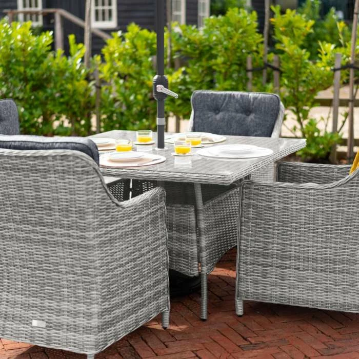 Luxury Rattan 4 Seater Square Garden Dining Set in Pebble by Primrose Living - Image 3