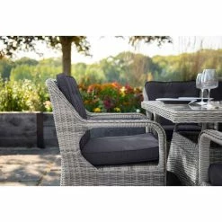 Luxury Rattan 6 Seater Circular Garden Dining Set in Pebble by Primrose Living -Garden Furniture Shop FU102388 Light Grey Armchair 8ba0