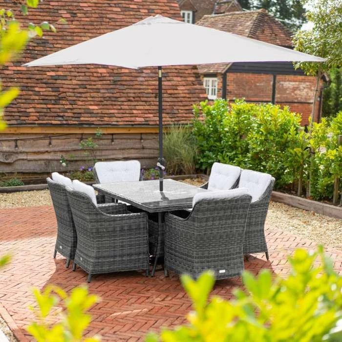 Luxury Rattan 6 Seater Rectangular Garden Dining Set in Stone by Primrose Living