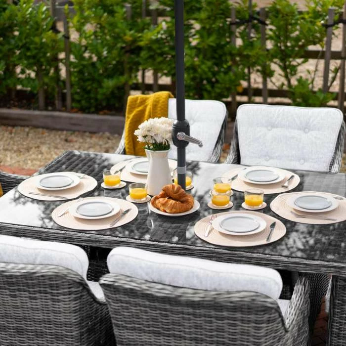 Luxury Rattan 6 Seater Rectangular Garden Dining Set in Stone by Primrose Living - Image 3