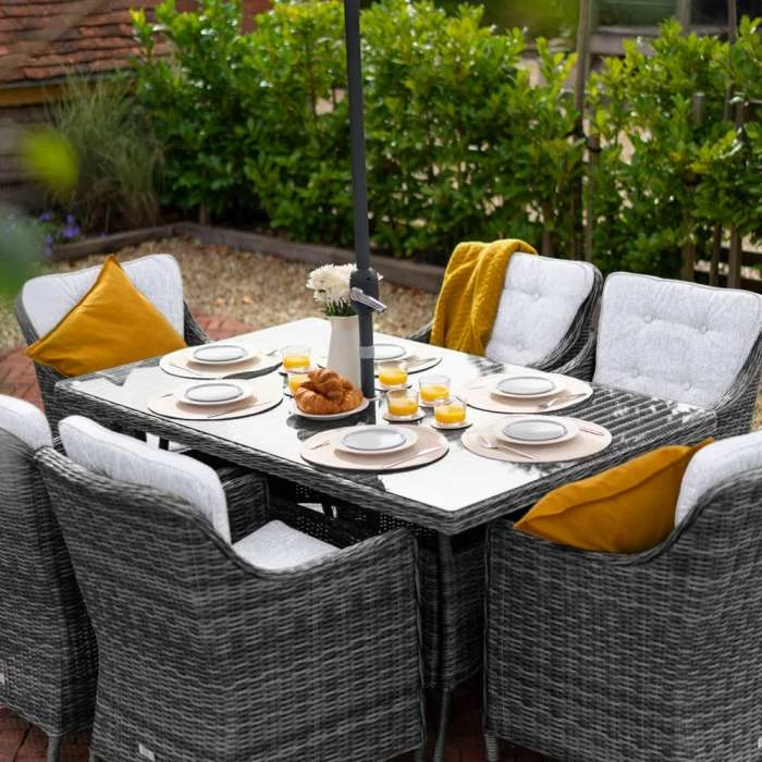 Luxury Rattan 6 Seater Rectangular Garden Dining Set in Stone by Primrose Living - Image 2