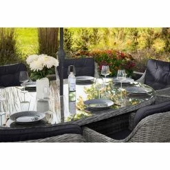 Luxury Rattan 8 Seater Oval Garden Dining Set in Pebble by Primrose Living -Garden Furniture Shop FU102392 Light Grey TableClose2 4691