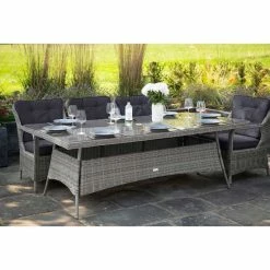 Luxury Rattan 8 Seater Rectangular Garden Dining Set in Pebble by Primrose Living 8 Luxury Rattan 8 Seater Rectangular Garden Dining Set in Pebble by Primrose Living -Garden Furniture Shop FU102393 Light Grey HalfTable fb80