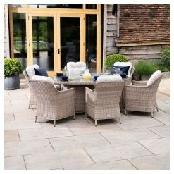 Luxury Rattan 6 Seater Oval Fire Pit Table Garden Dining Set by Primrose Living -Garden Furniture Shop FU102394 4 c788