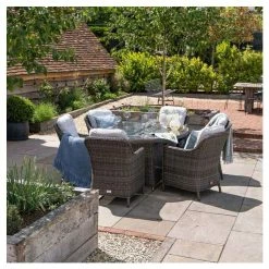 Luxury Rattan 6 Seater Oval Fire Pit Table Garden Dining Set in Stone by Primrose Living -Garden Furniture Shop FU102395 1 ee1a