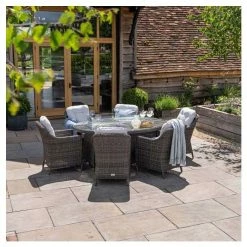 Luxury Rattan 6 Seater Oval Fire Pit Table Garden Dining Set in Stone by Primrose Living -Garden Furniture Shop FU102395 2 3777