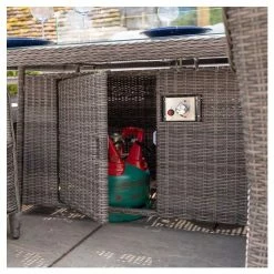 Luxury Rattan 8 Seater Rectangular Fire Pit Table Garden Dining set in Stone by Primrose Living -Garden Furniture Shop FU102398 5 6cbe