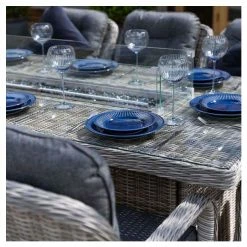 Luxury Rattan 8 Seater Rectangular Fire Pit Garden Dining Set in Pebble by Primrose Living -Garden Furniture Shop FU102399 1 3e0b
