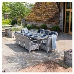 Luxury Rattan 8 Seater Rectangular Fire Pit Garden Dining Set in Pebble by Primrose Living -Garden Furniture Shop FU102399 4 69f6