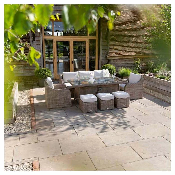 'Peony' Luxury Rattan 8 Seater Garden Sofa Set with Rectangular Fire Pit Table and Stools by Primrose Living 2 'Peony' Luxury Rattan 8 Seater Garden Sofa Set with Rectangular Fire Pit Table and Stools by Primrose Living - Image 2