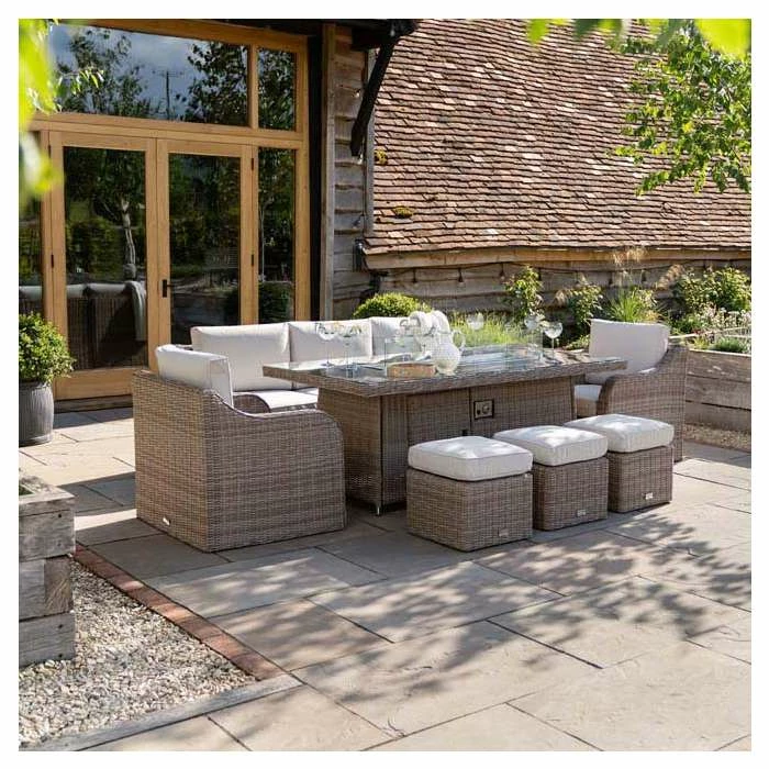 'Peony' Luxury Rattan 8 Seater Garden Sofa Set with Rectangular Fire Pit Table and Stools by Primrose Living 3 'Peony' Luxury Rattan 8 Seater Garden Sofa Set with Rectangular Fire Pit Table and Stools by Primrose Living - Image 3