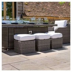 'Peony' Luxury Rattan 8 Seater Garden Sofa Set with Rectangular Fire Pit Table and Stools in Stone by Primrose Living -Garden Furniture Shop FU102401 4 92aa