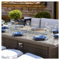 'Peony' Luxury Rattan 8 Seater Garden Sofa Set with Rectangular Fire Pit Table and Stools in Stone by Primrose Living -Garden Furniture Shop FU102401 8 ab2c