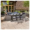 'Peony' Luxury Rattan 8 Seater Garden Sofa Set with Rectangular Fire Pit Table and Stools in Pebble by Primrose Living