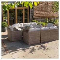 'Peony' Luxury Rattan 8 Seater Garden Sofa Set with Rectangular Fire Pit Table by Primrose Living -Garden Furniture Shop FU102403 5 7523