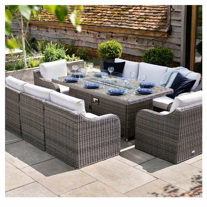 'Peony' Luxury Rattan 8 Seater Garden Sofa Set with Rectangular Fire Pit Table in Stone by Primrose Living 5 'Peony' Luxury Rattan 8 Seater Garden Sofa Set with Rectangular Fire Pit Table in Stone by Primrose Living - Image 5