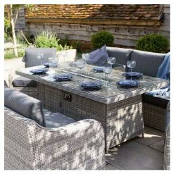 'Peony' Luxury Rattan 8 Seater Garden Sofa Set with Rectangular Fire Pit Table in Pebble by Primrose Living -Garden Furniture Shop FU102405 3 16df