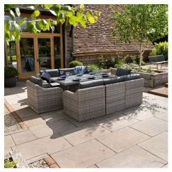 'Peony' Luxury Rattan 8 Seater Garden Sofa Set with Rectangular Fire Pit Table in Pebble by Primrose Living -Garden Furniture Shop FU102405 7 8ac5