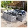 'Peony' Luxury Rattan 8 Seater Garden Sofa Set with Rectangular Fire Pit Table in Pebble by Primrose Living