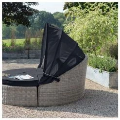 'Peony' Luxury Rattan Modular Daybed Sofa Set with Retractable Canopy in Pebble by Primrose Living -Garden Furniture Shop FU102406 Light Grey Canopy a082