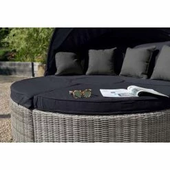 'Peony' Luxury Rattan Modular Daybed Sofa Set with Retractable Canopy in Pebble by Primrose Living -Garden Furniture Shop FU102406 Light Grey Cushion e040